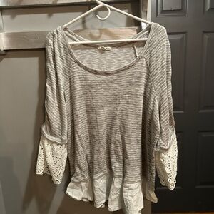 Maurices Striped Blouse with Lace Accents